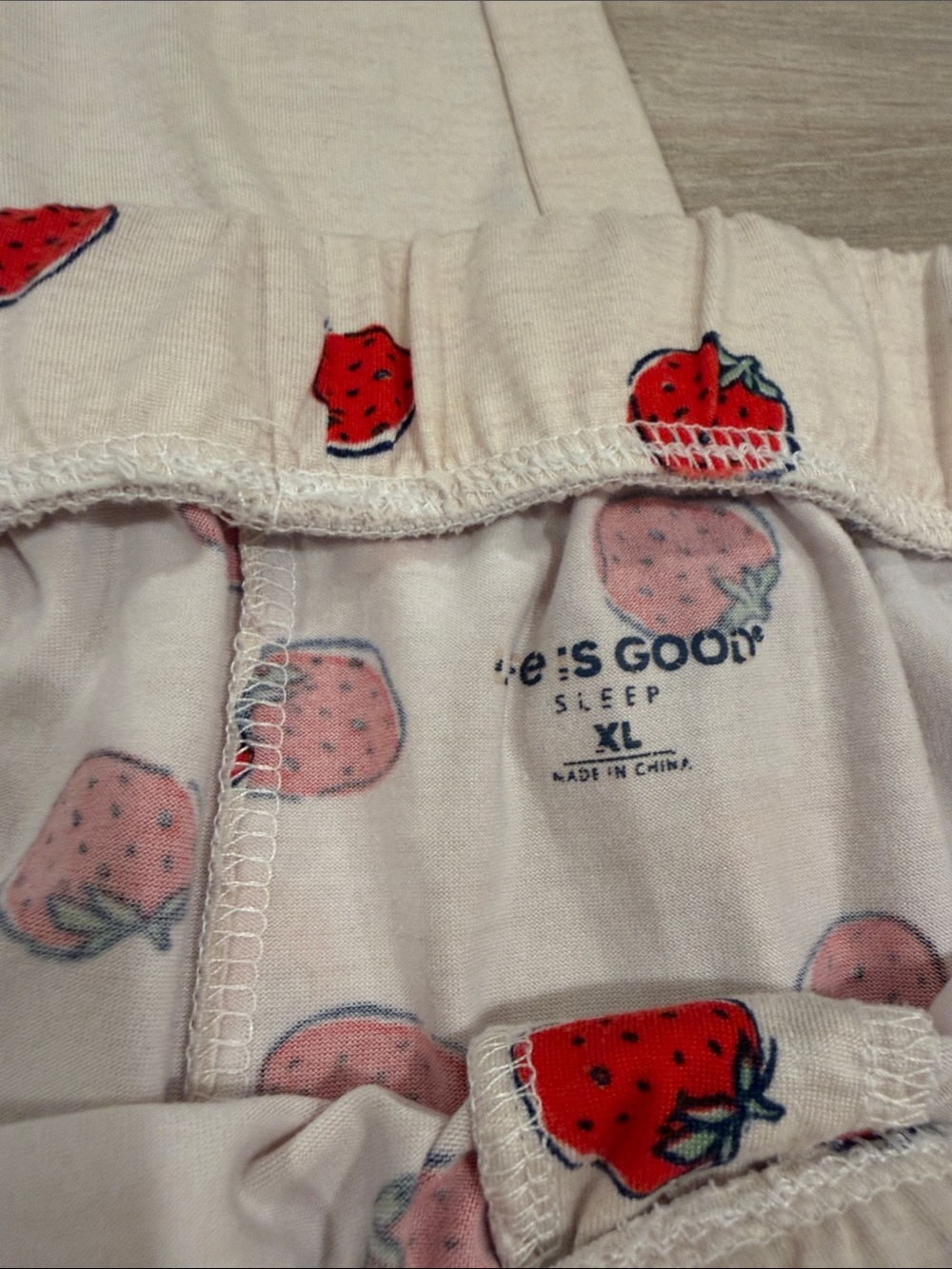 Life Is Good Cream Pajama Set with Red Strawberry Motif - Picture 2 of 3